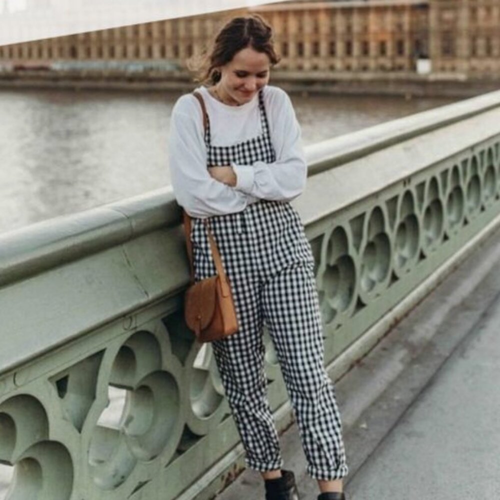 Mod Ref Gingham Overalls Size Medium - image 1